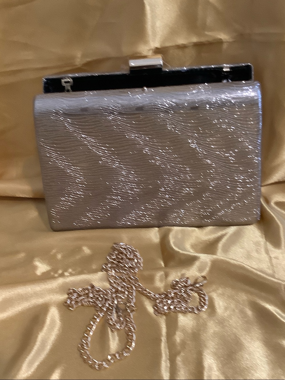 Silver Glitter Evening Clutch with Chain Strap